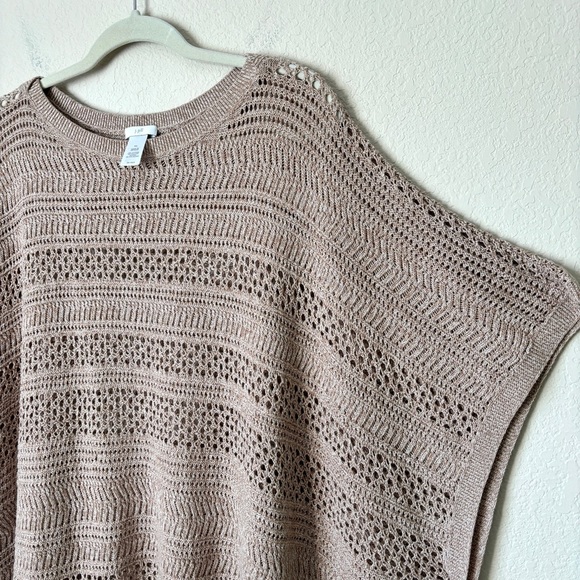 J. Jill Light Open-Stitch Poncho Sweater Cotton Blend Tan Beige sz S-L - Picture 4 of 11